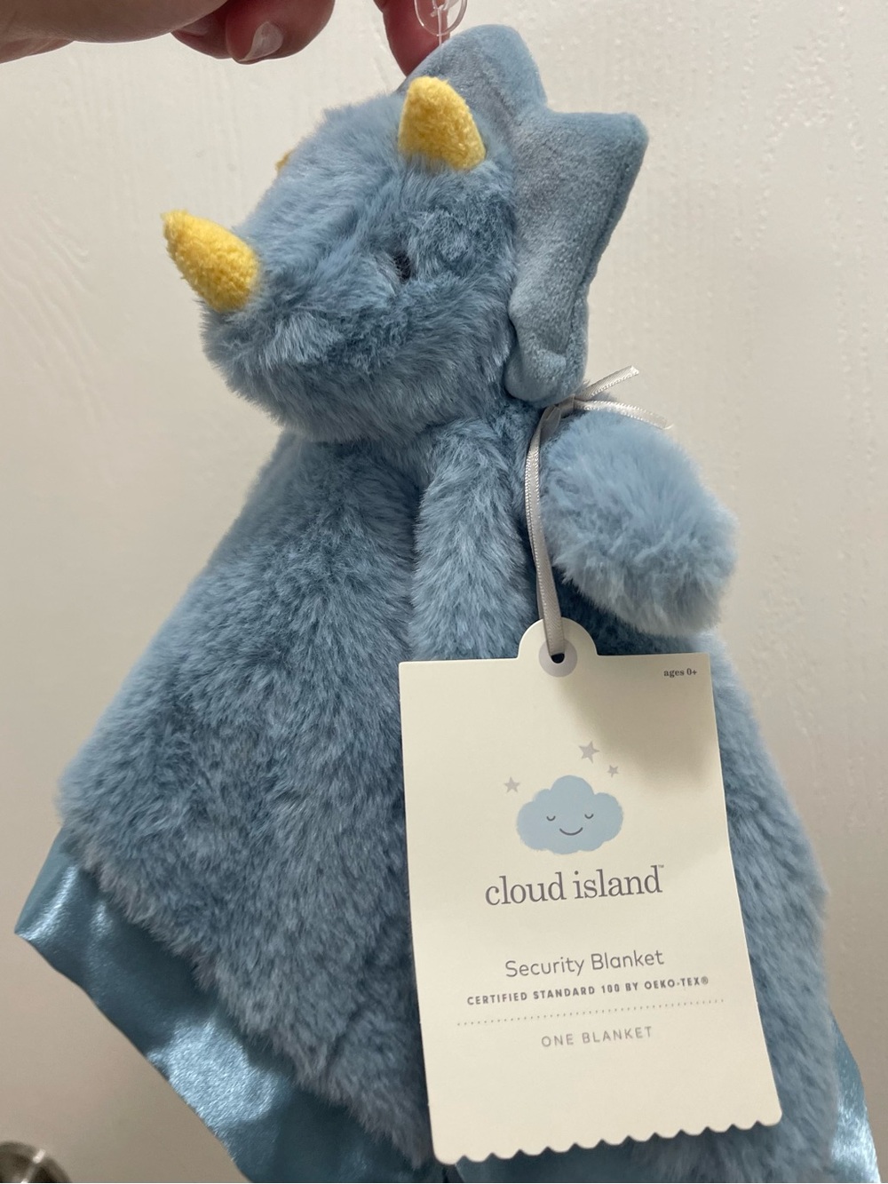 cloud island Blue Triceratops Plush Security Blanket with Yellow Horns
